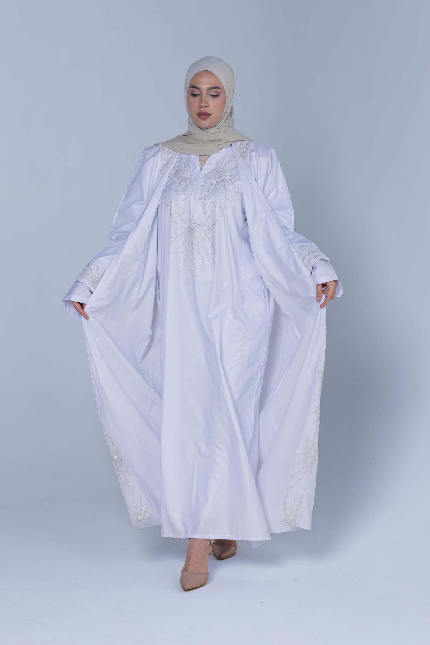 Premium Abaya & Cape Set Soft Silky Polyester -Pure White