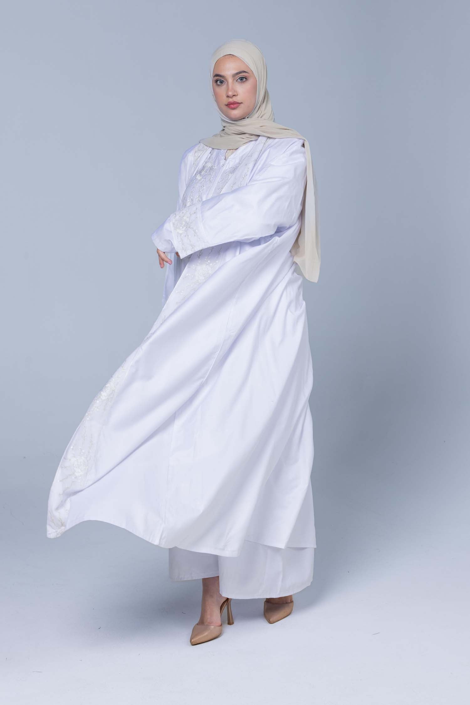 Premium Abaya & Cape Set Soft Silky Polyester -Pure White