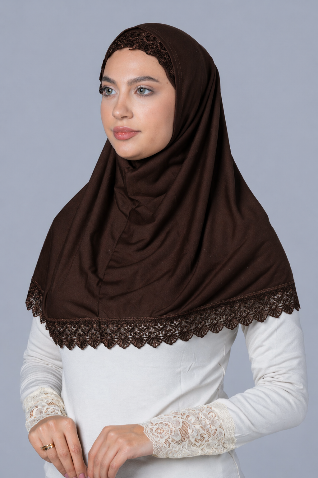 Large 2 pc Cotton Hijab with Lace Trim