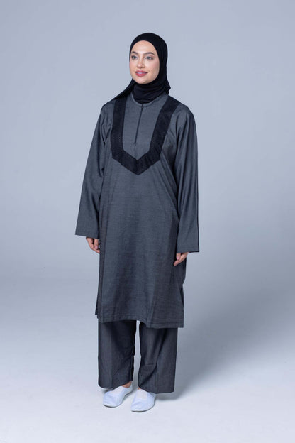 Comfort Ihram 2 pc Set 100% Cotton Denim Effect Dark Grey