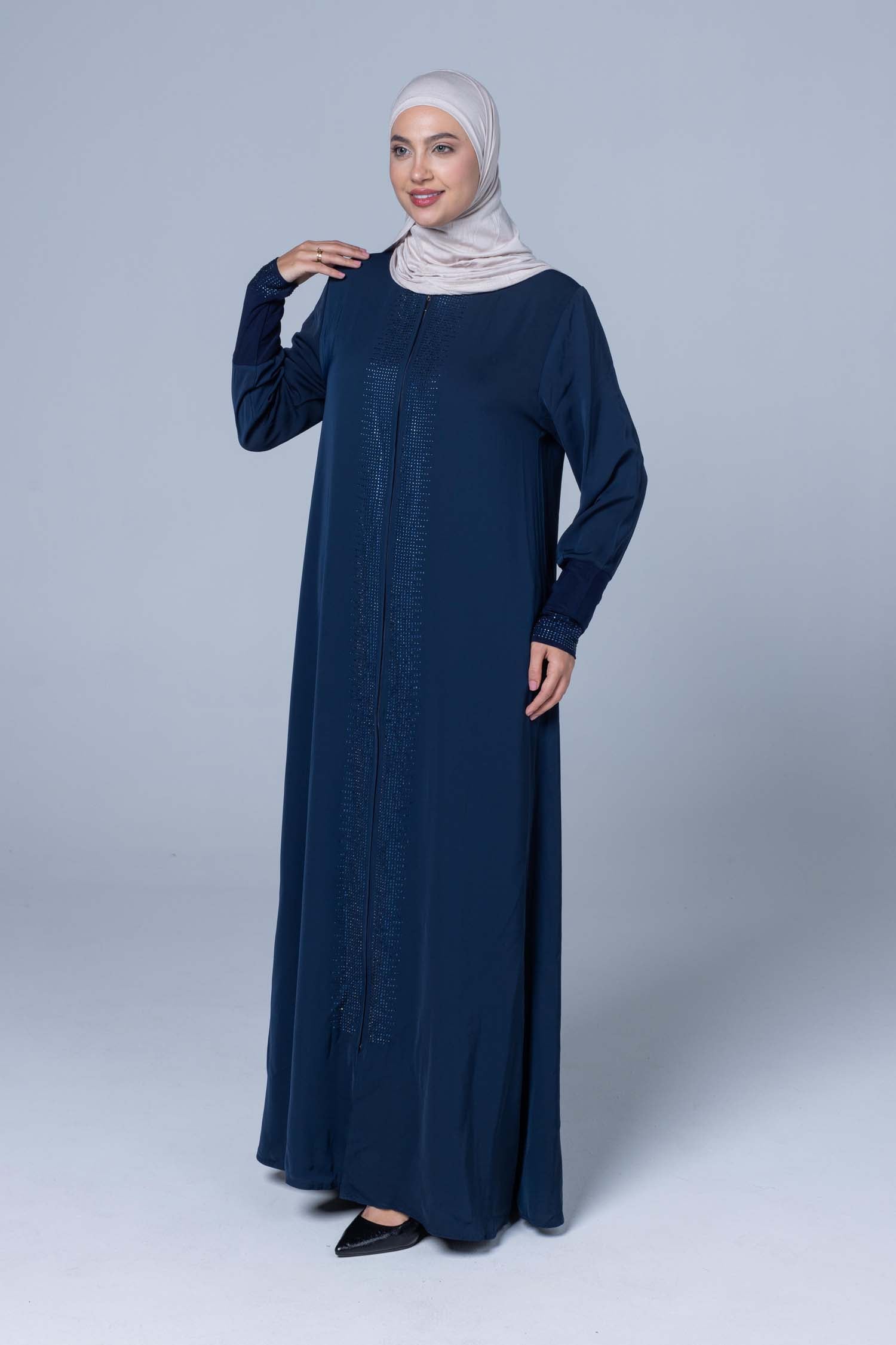 Premium Soft Abaya -Navy Blue Elegant Minimal Design
