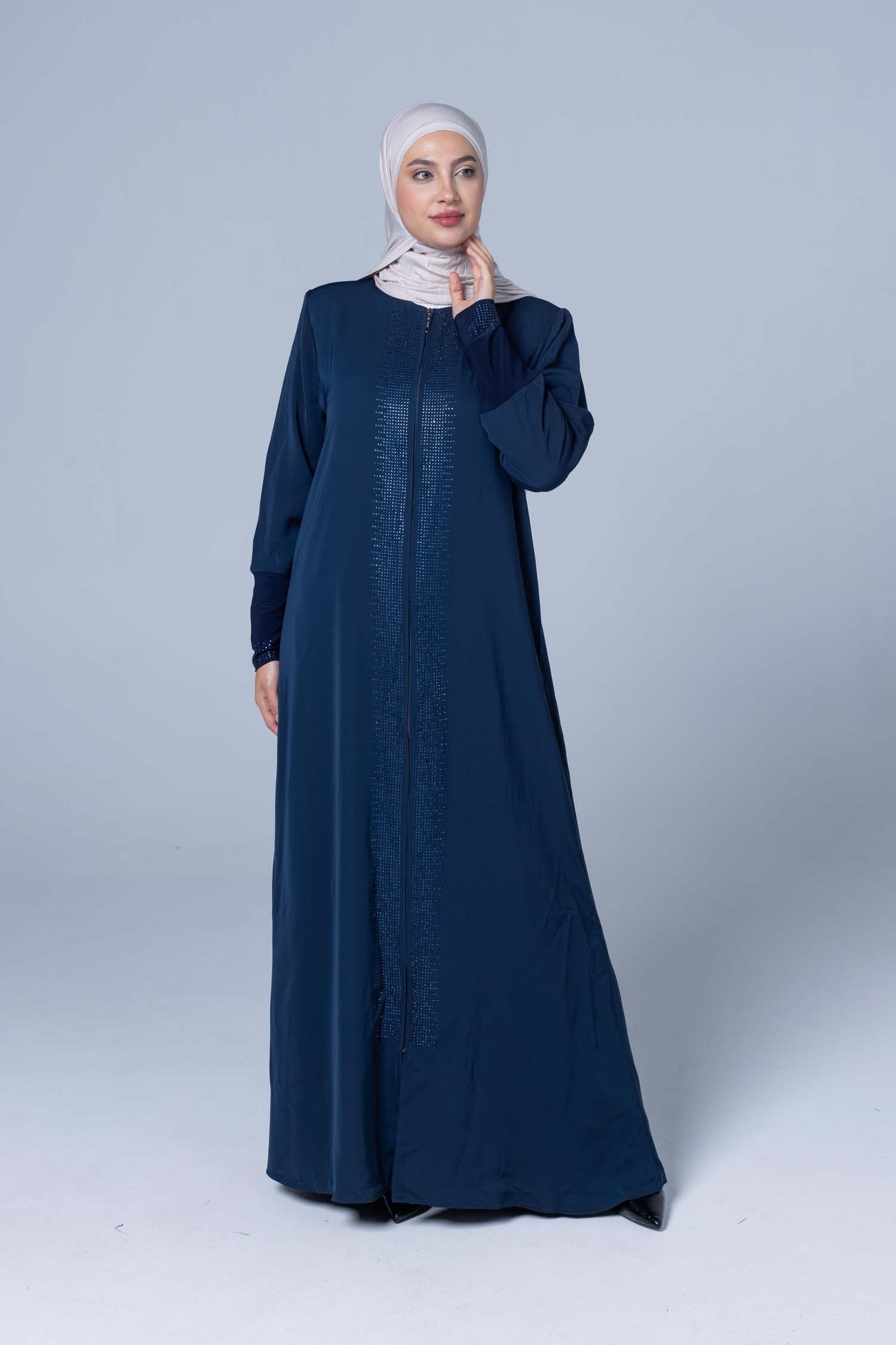 Premium Soft Abaya -Navy Blue Elegant Minimal Design