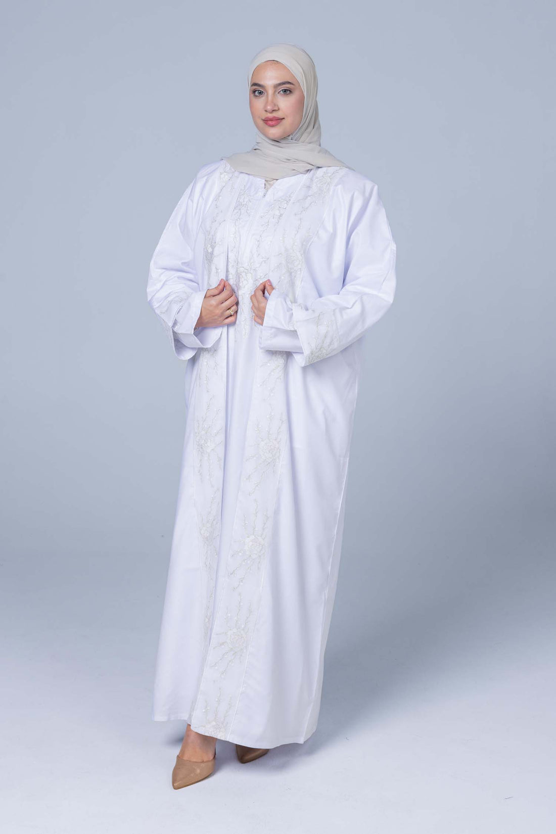 Premium Abaya &amp; Cape Set Soft Silky Polyester -Pure White