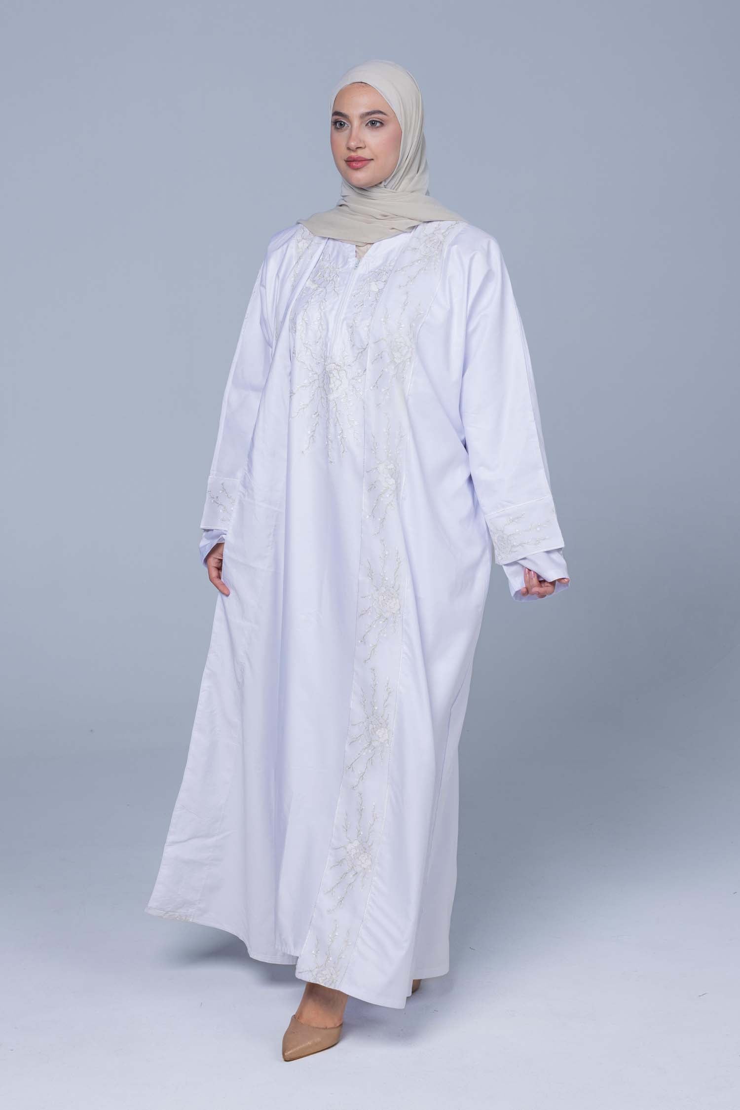 Premium Abaya &amp; Cape Set Soft Silky Polyester -Pure White