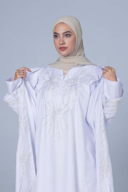 Premium Abaya &amp; Cape Set Soft Silky Polyester -Pure White