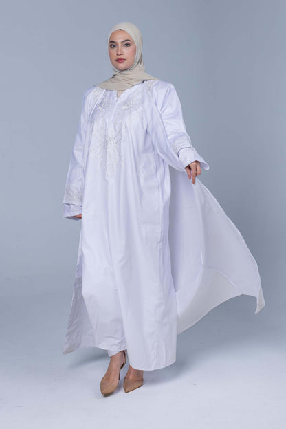 Premium Abaya &amp; Cape Set Soft Silky Polyester -Pure White