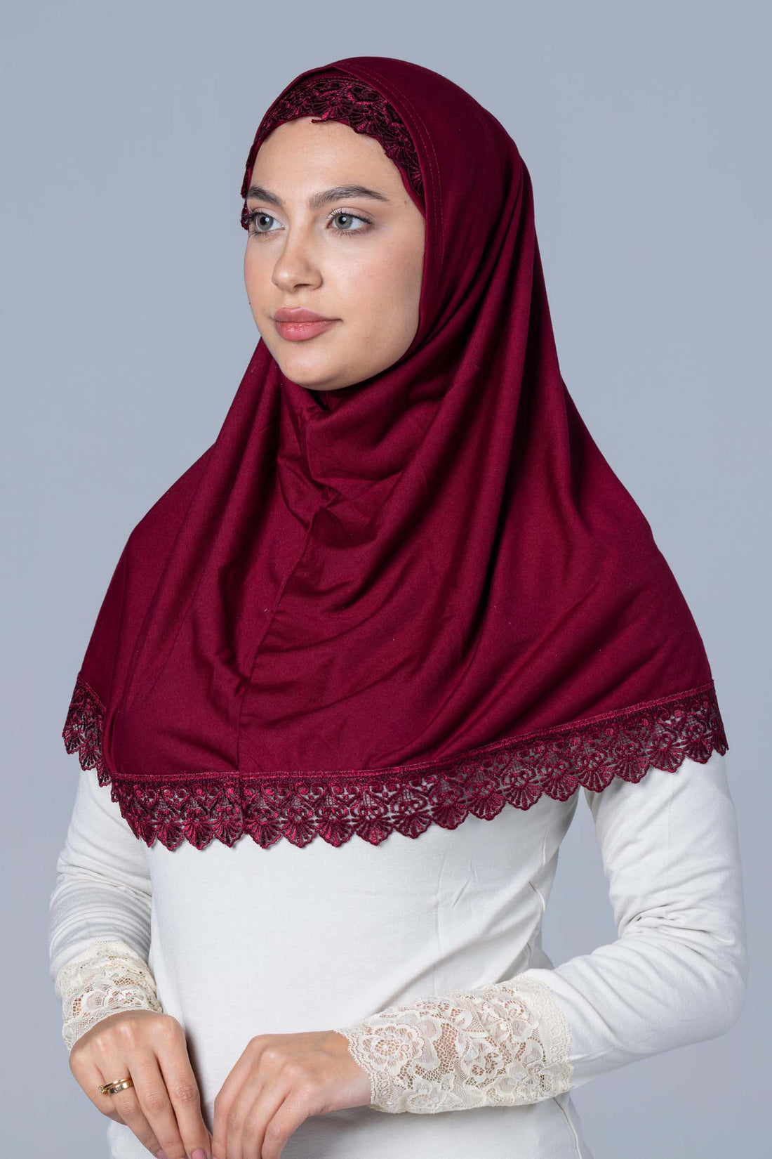 Large 2 pc Cotton Hijab with Lace Trim