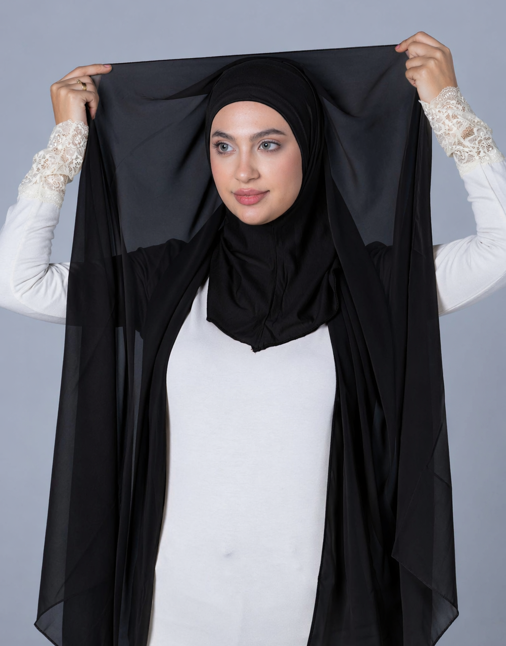 Cotton Hijab with attached crepe Foulard