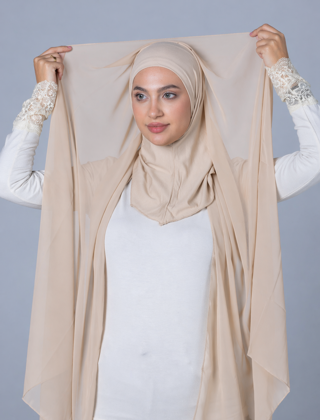 Cotton Hijab with attached crepe Foulard