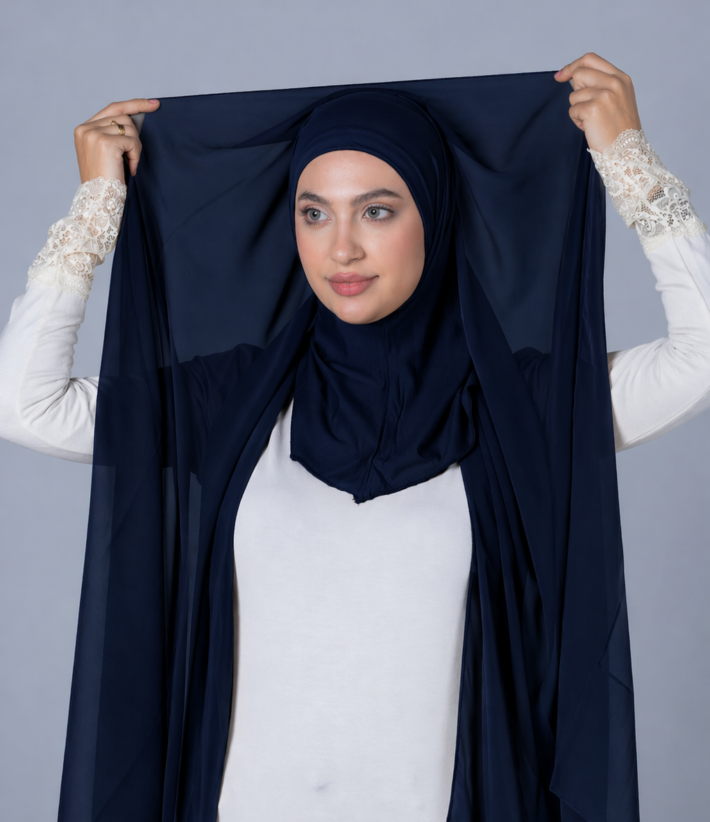 Cotton Hijab with attached crepe Foulard