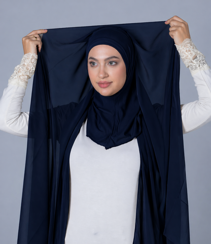 Cotton Hijab with attached crepe Foulard