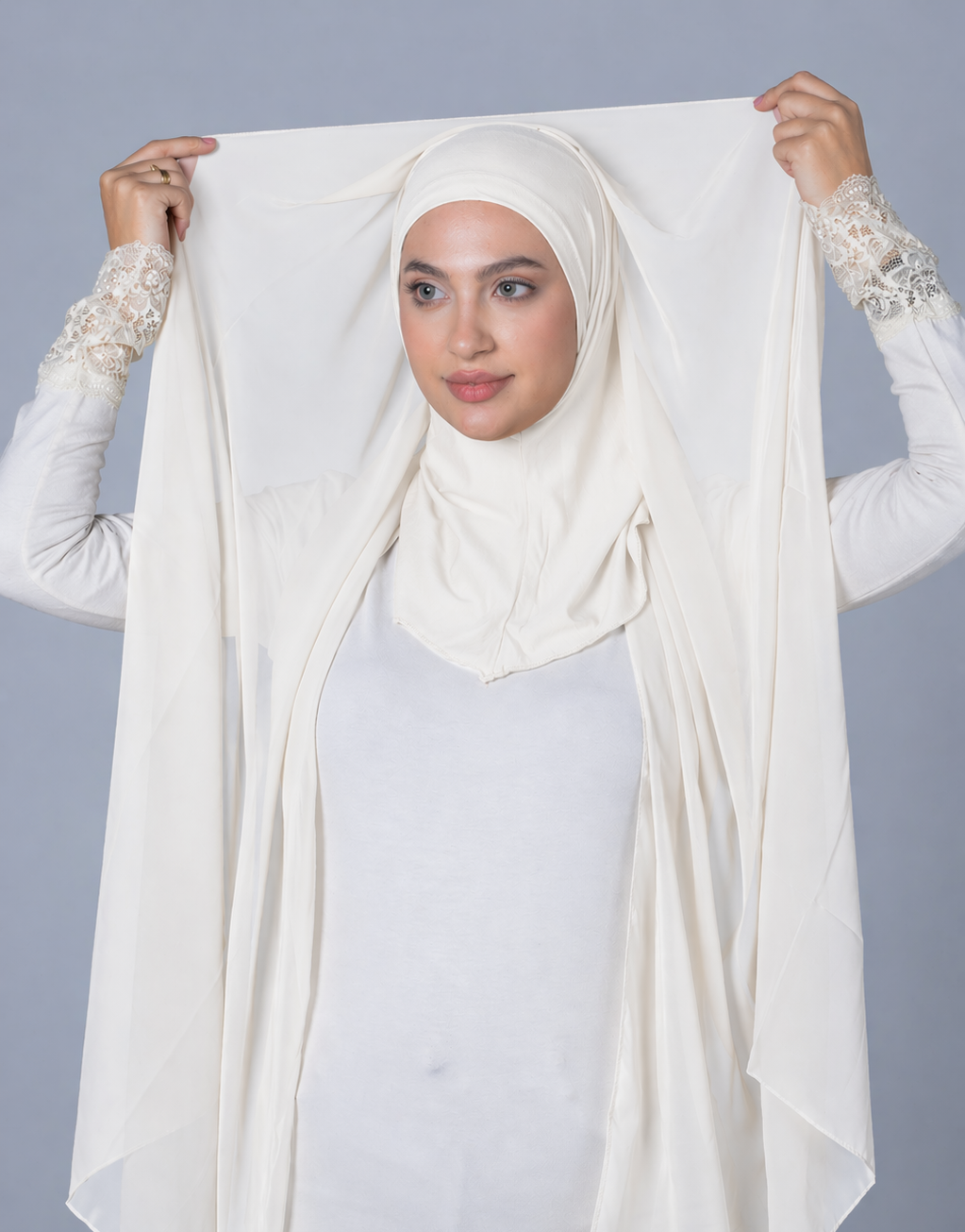 Cotton Hijab with attached crepe Foulard
