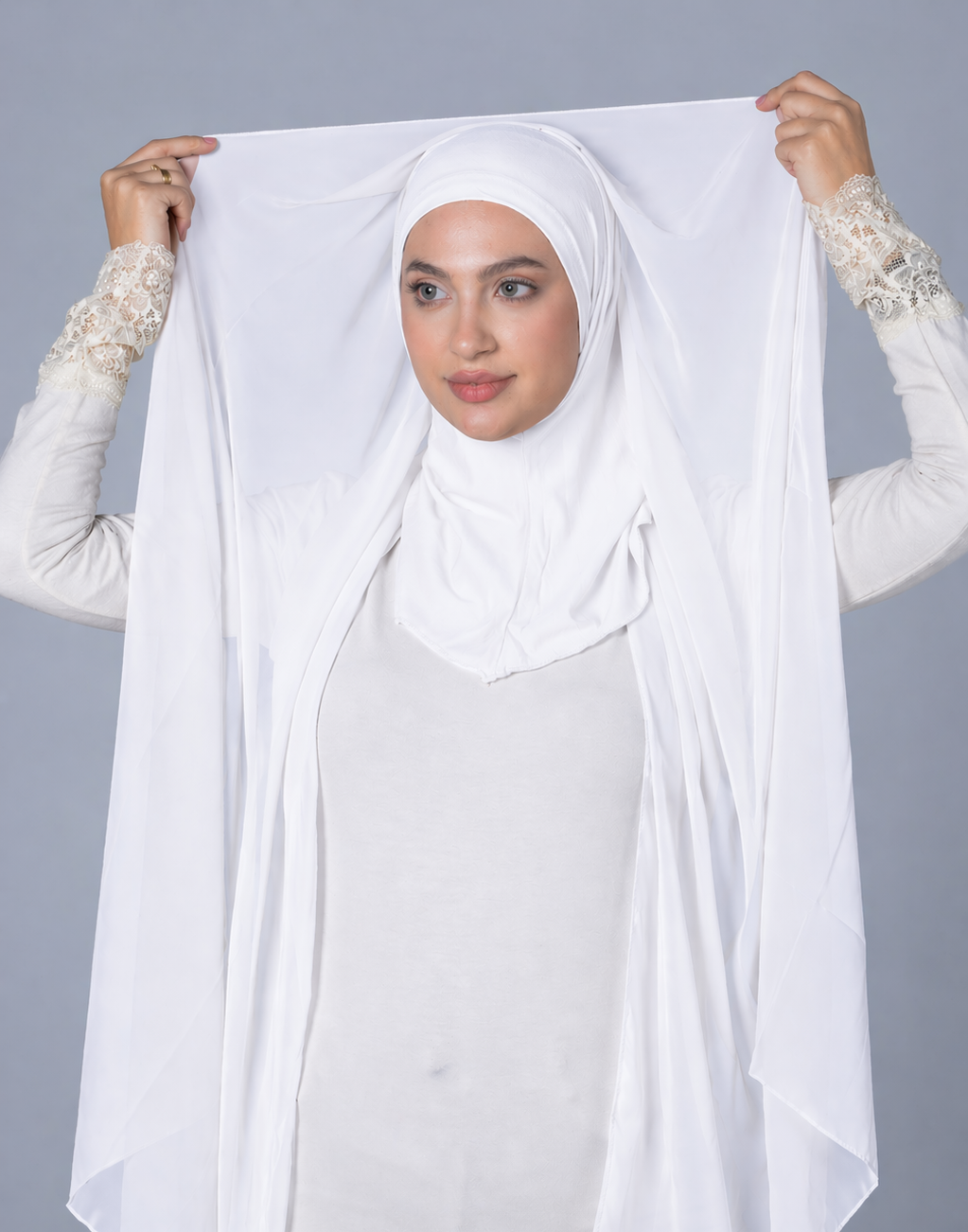 Cotton Hijab with attached crepe Foulard